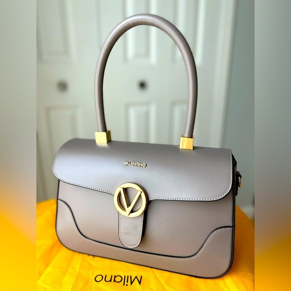 Valentino By Mario Valentino Handbags - Valentino V Leather Satchel Handbag Purse Beige/Taupe Gaelle by Mario Valentino